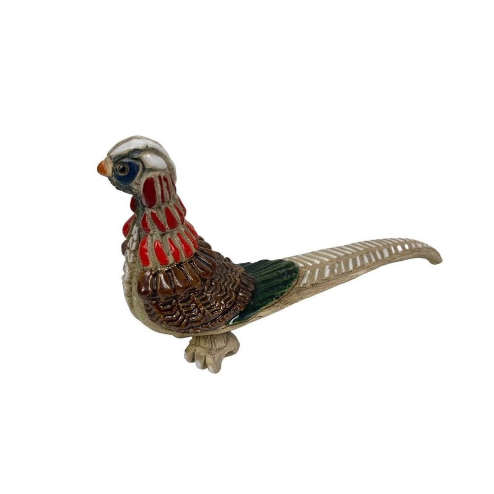 *Artesania Rinconada Pheasant Bird Figurine Clay Art Pottery Handmade Uruguay